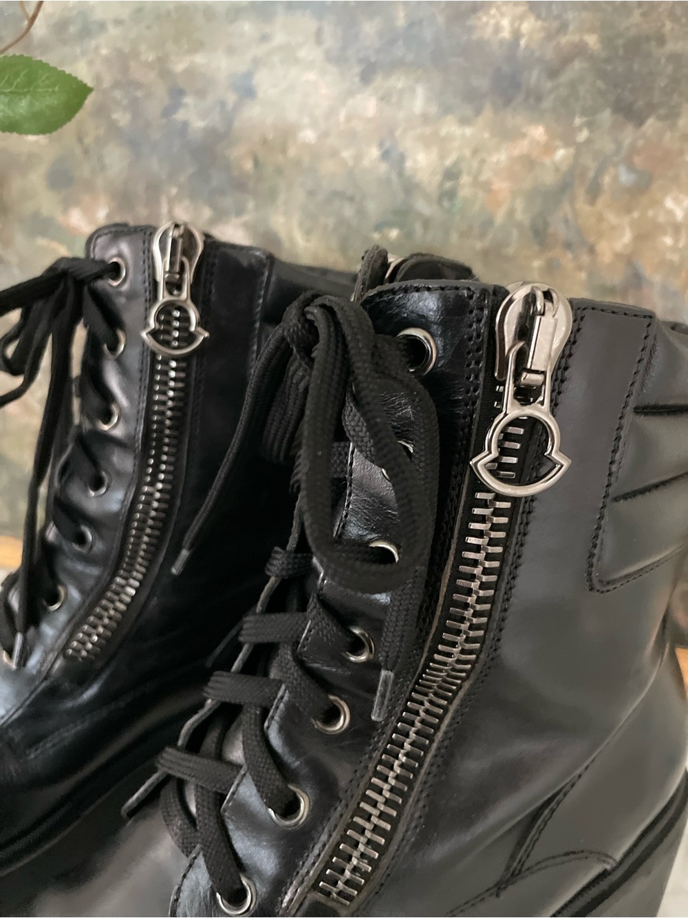 Moncler Viviane Leather Combat Boots Made in Italy Black Chunky Moto Size 40 - Picture 10 of 13